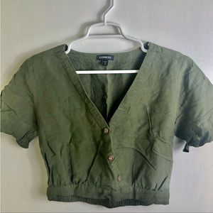 Express Linen Blend Short Sleeve Top Olive Green Size: M